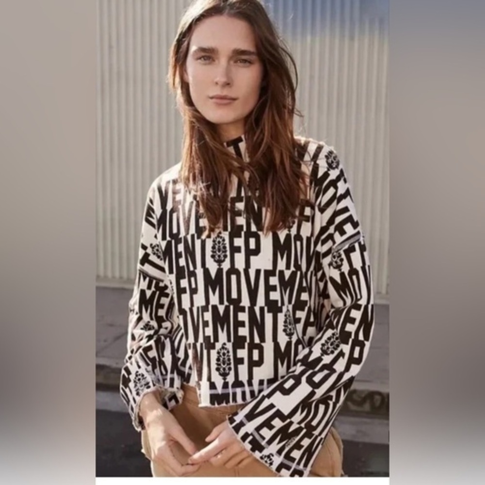 NWOT Free People Movement XS Wild Side Logo Sweatshirt Top Buti Print